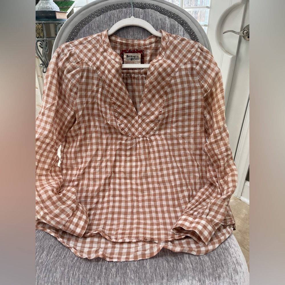 Anthropologie gingham blouse size 0